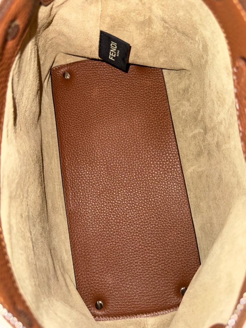 Fendi Beige and Brown Leather Satchel with Adjustable Strap - Picture 9 of 9